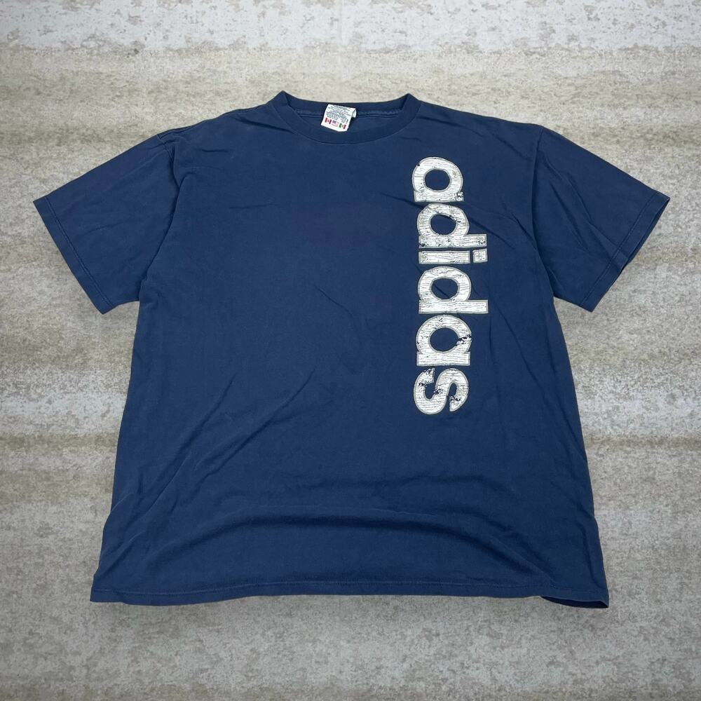 Vintage 90s Adidas Shirt Mens L Navy Blue Short Sleeve White Logos